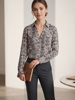 Express Portofino Long Sleeve Snake Print Blouse Size XS Gray Black